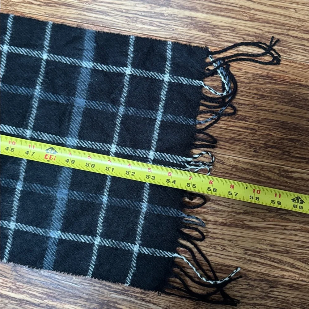 Black and white plaid print fringe trim winter scarf one size